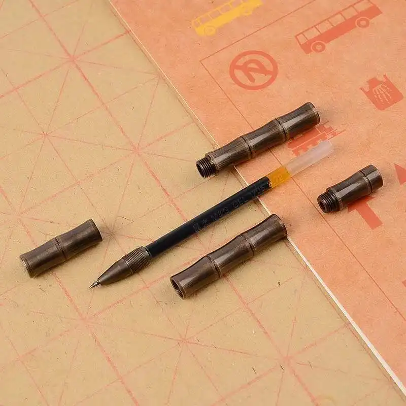 Ръчно изработена бамбукова месингова химикалка Външна тактическа писалка за самозащита Camp Hike Travel Pen Канцеларски материали Офис училищни пособия