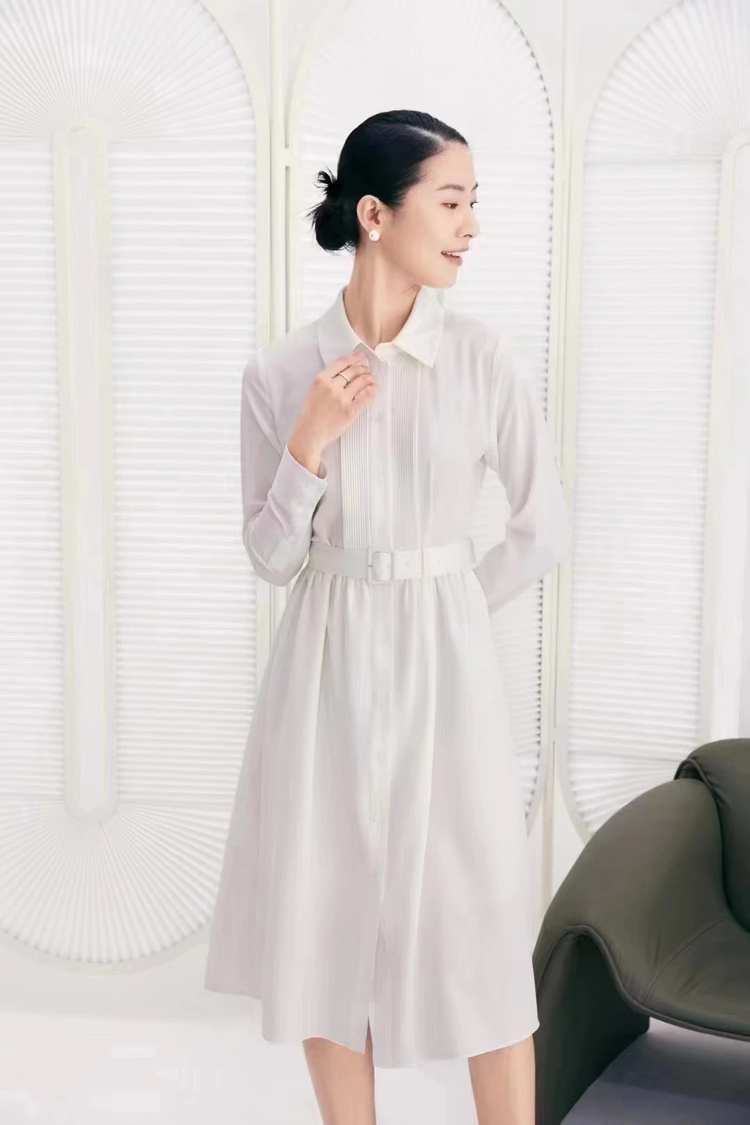 Удобно и просто ежедневно облекло, бял плътен цвят, минималистичен дизайн, темперамент, дамска дантелена рокля A-line Vestidos