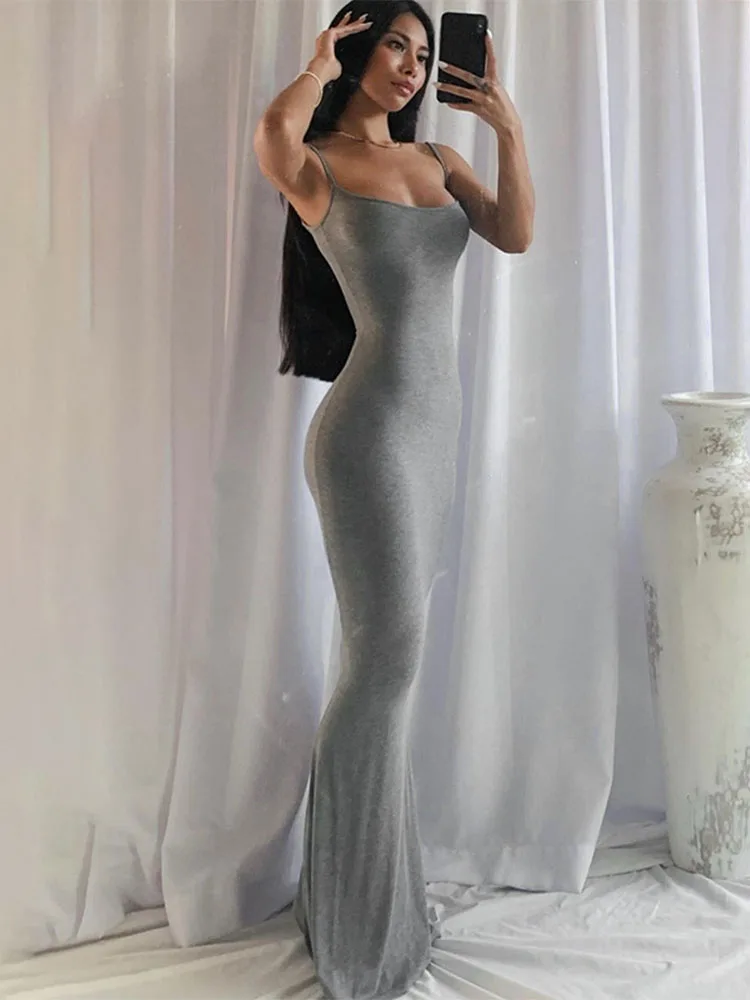 Сатен приплъзване без ръкави без гръб тънък секси макси рокля 2024 пролет жени парти Y2K кратко Bodycon елегантно облекло