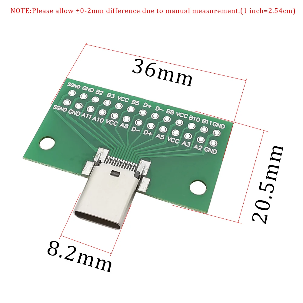 10Pcs 2.54mm 24Pin USB 3.1 Type-C женски жак тест PCB съвет адаптер конектори гнездо за пренос на кабел за пренос на кабели за данни