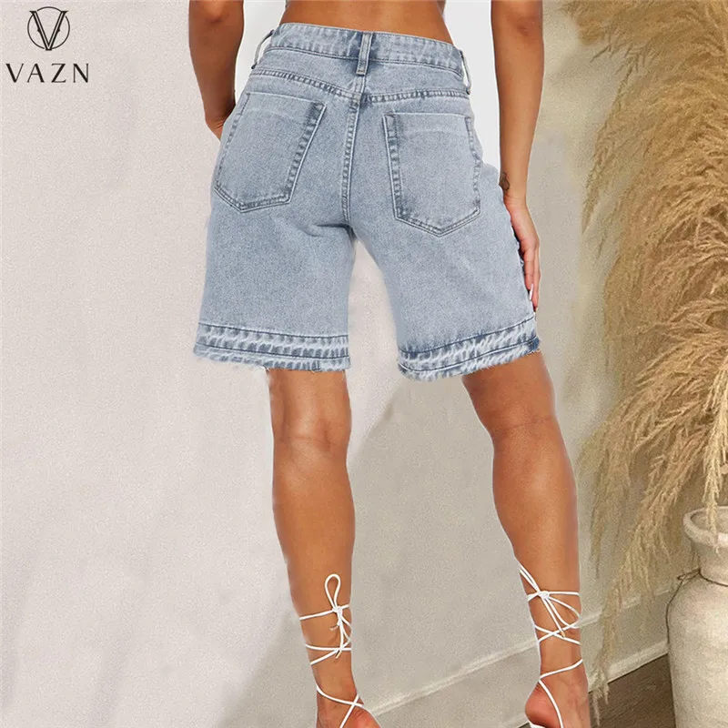 VAZN 2023 Луксозен дизайнер улица хип-хоп стил жени дънкови панталони бутони чист цвят счупени Hoel деним къси панталони