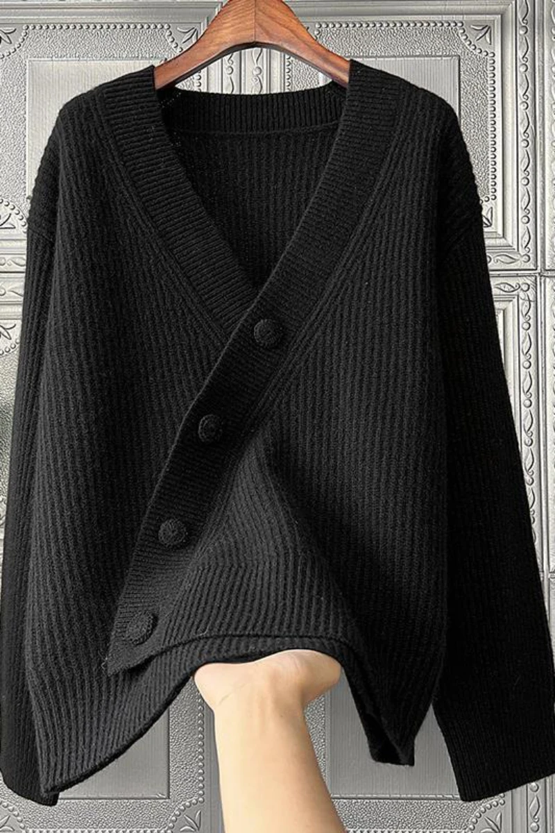 TEROKINIZO Япония стил прости жилетки жени v-образно деколте дълъг ръкав единични гърди пуловери женски плътен цвят плетени джъмпери